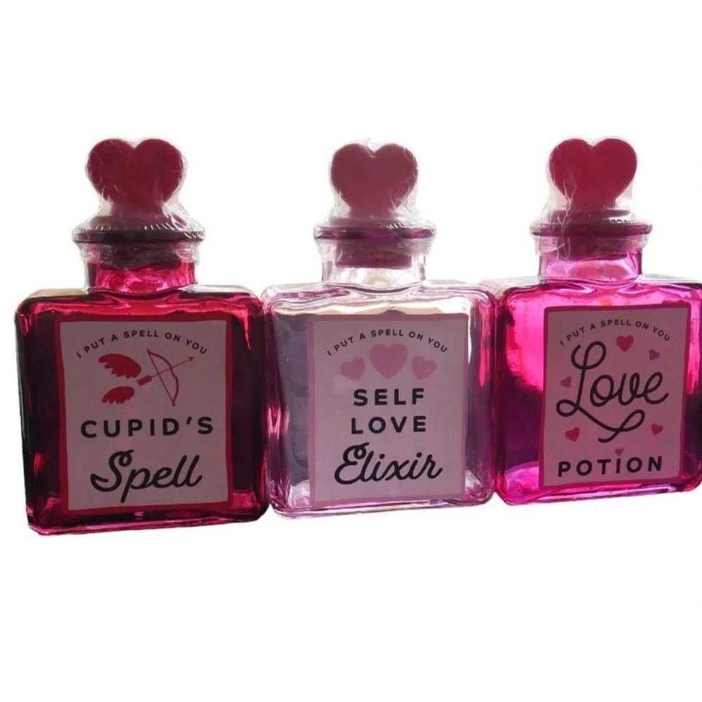 3 Glass Potion Elixir Spell Bottles Jars Valentine's Day Love Cupid Target NEW